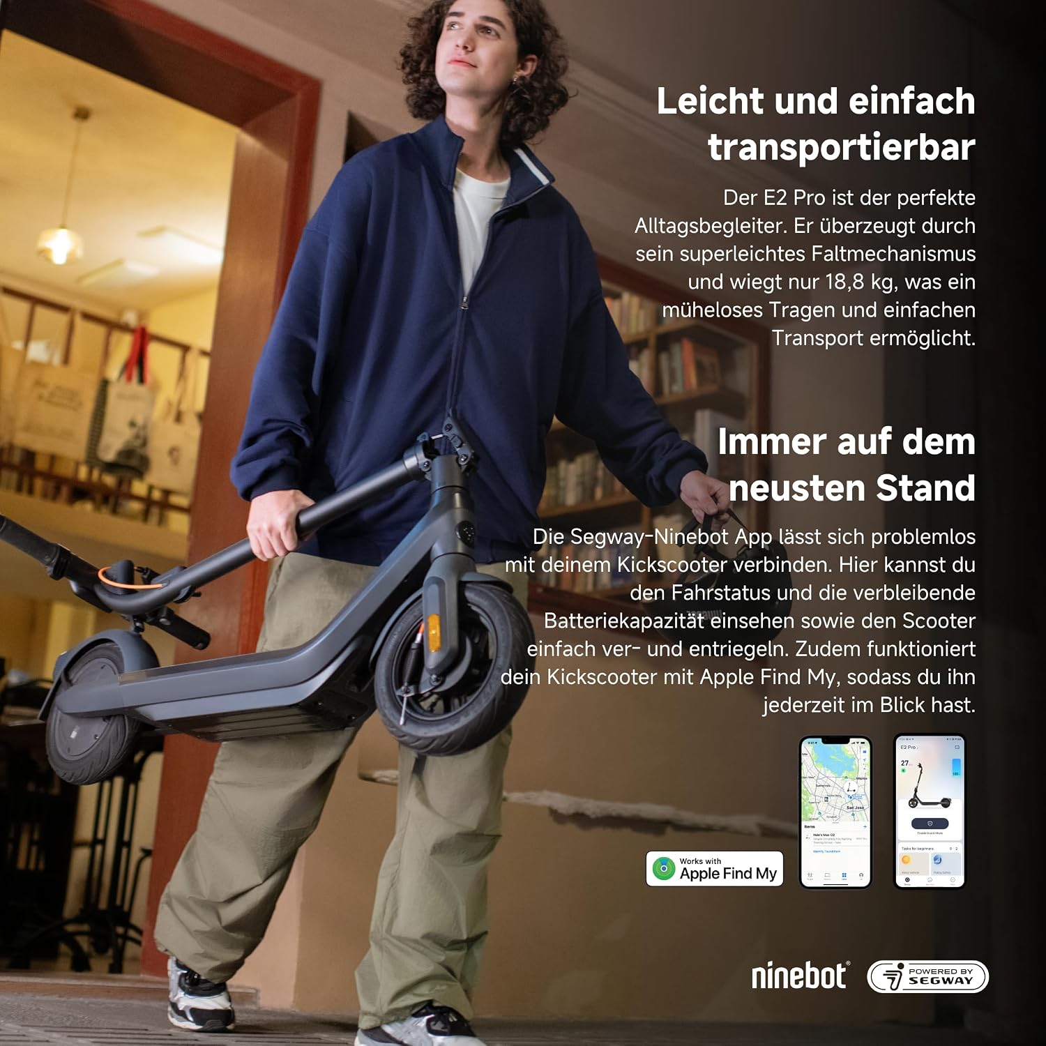 Segway Ninebot E2 Pro D E-Scooter 10 Zoll - Reichweite 35km, 750W Motor, Straßenzulassung - Schwarz
