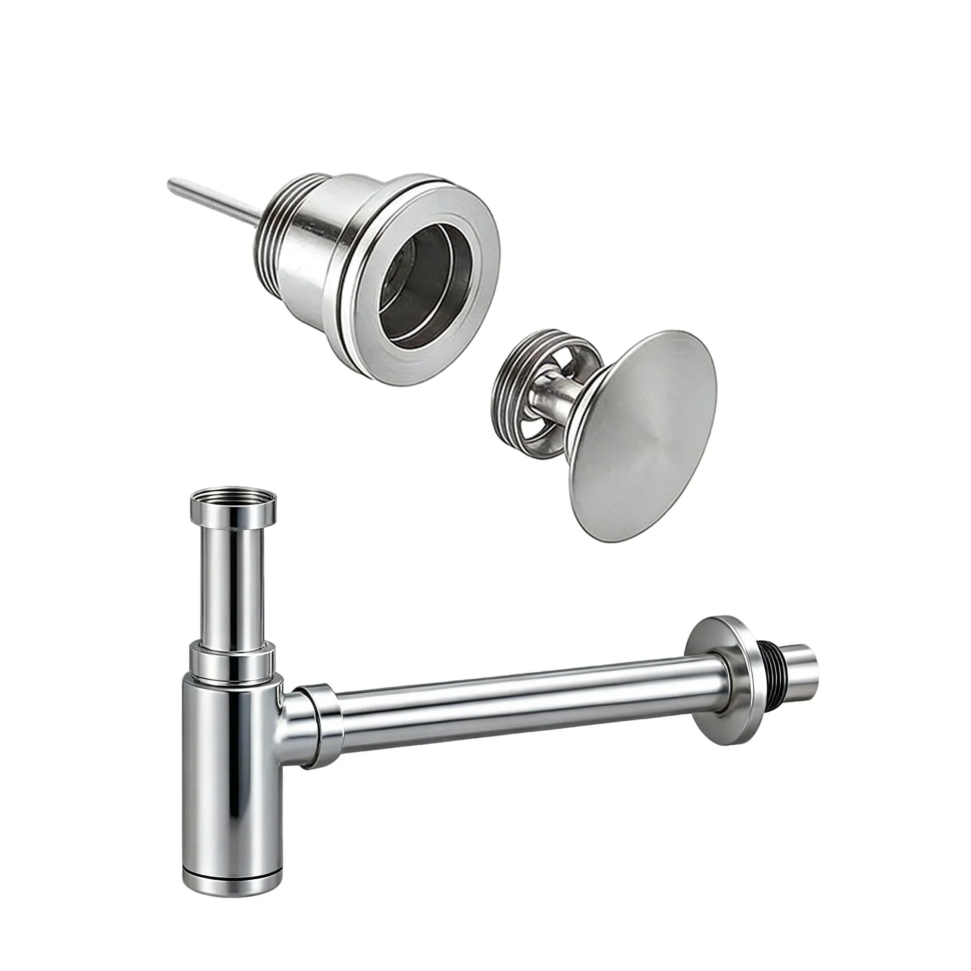 Kit d’évacuation Chrome, bonde clic-clac, siphon,