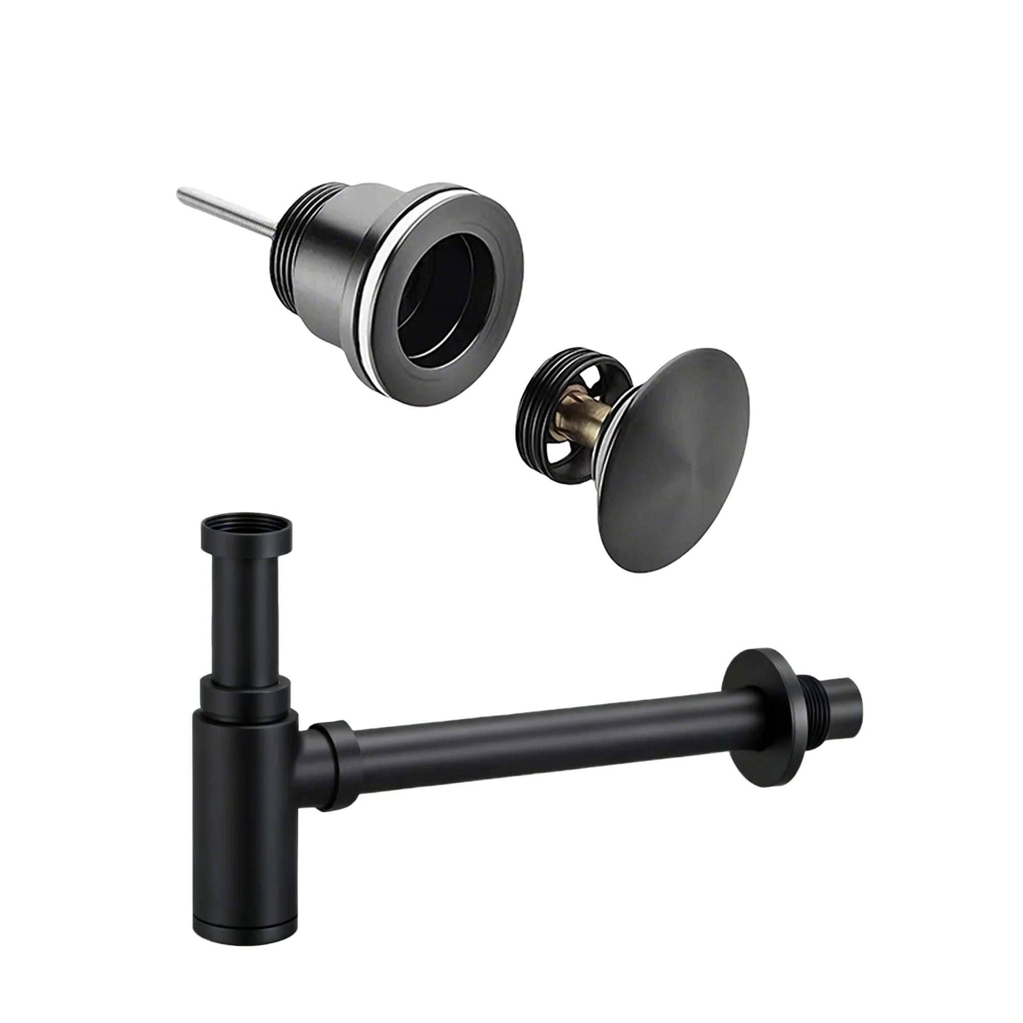 Kit d’évacuation noir mat – bonde clic-clac – siphon