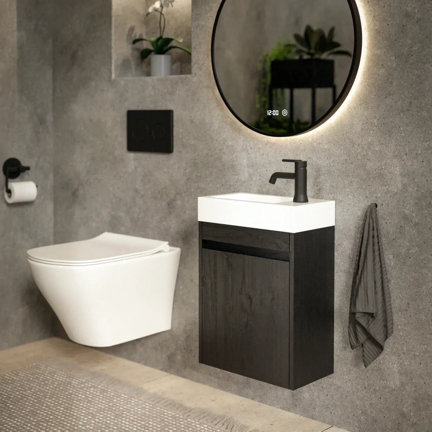 Meuble vasque Elen – 40 cm – Chêne Noir – Lavabo Blanc