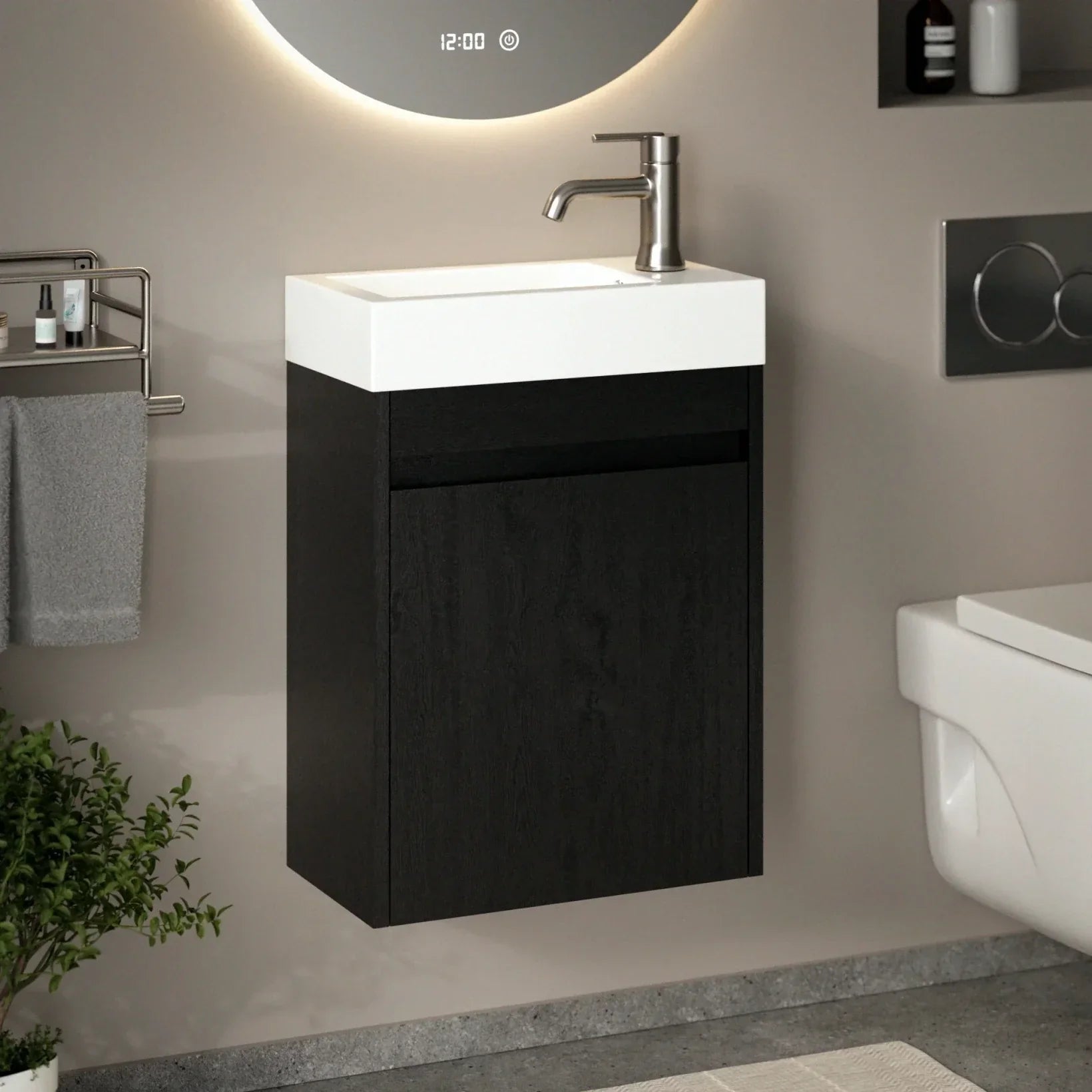 Meuble vasque Elen – 40 cm – Chêne Noir – Lavabo Blanc