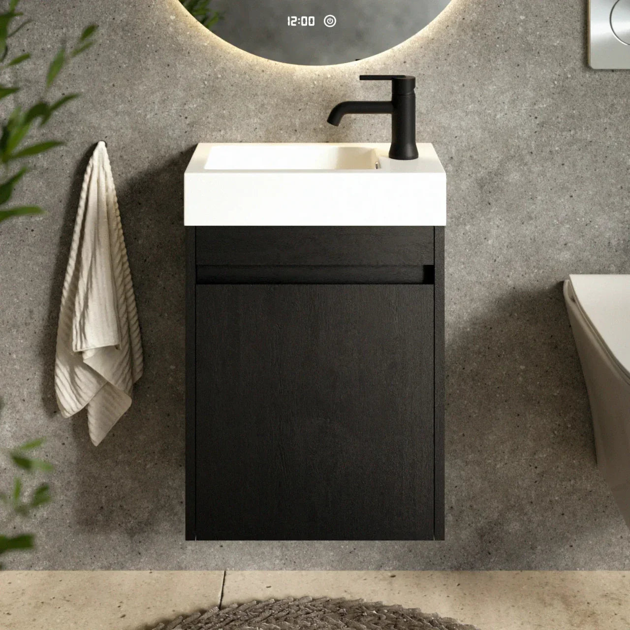 Meuble vasque Elen – 40 cm – Chêne Noir – Lavabo Blanc