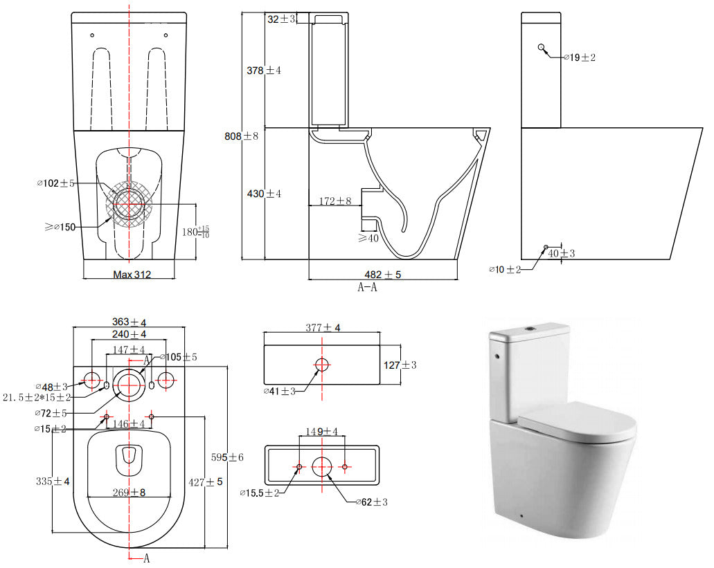 Swiss Aqua Technologies Brevis - Lot de 6 WC à Poser Sans Bride, Abattant SoftClose, Garantie 5 Ans